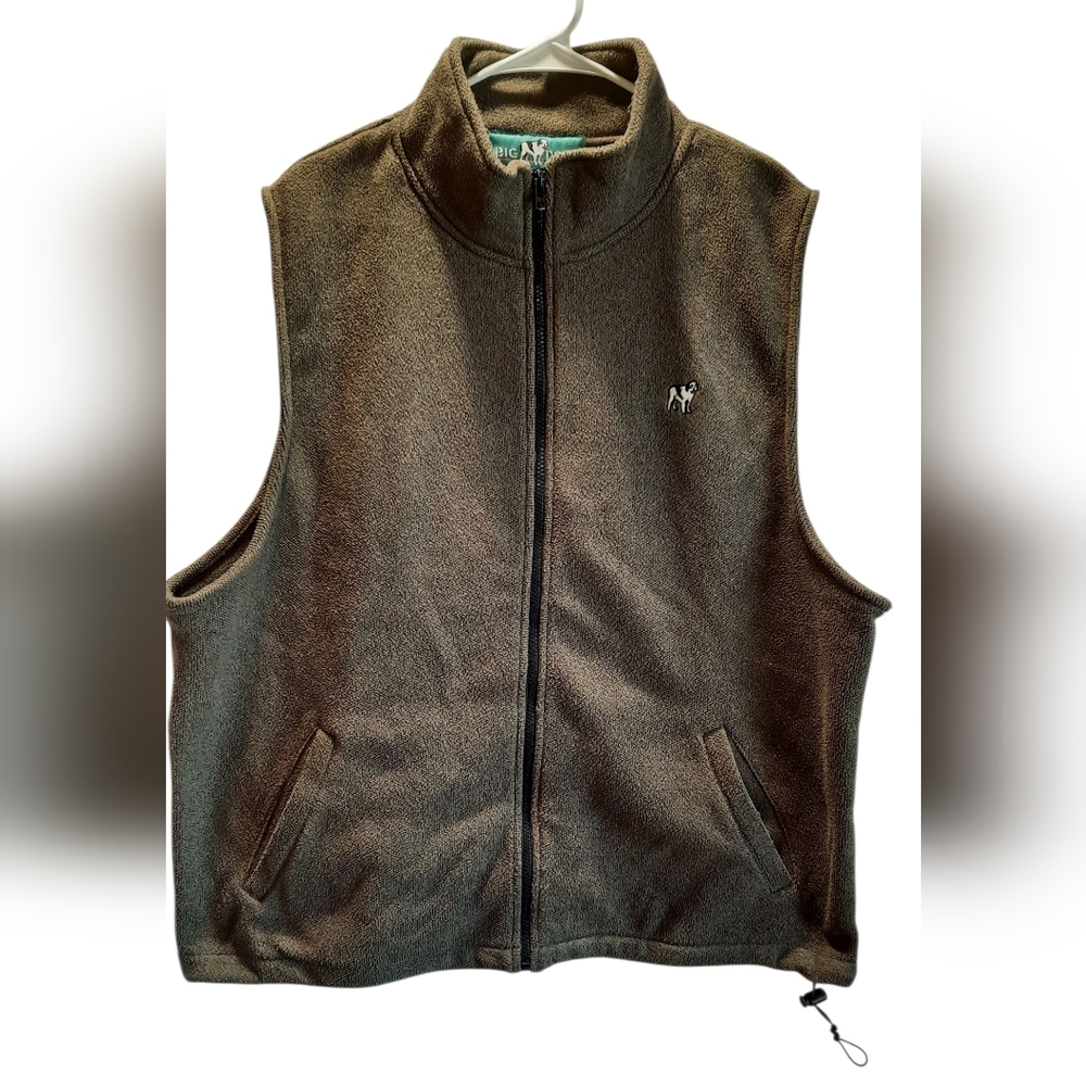 Big Dogs Vest Mens Large Stone Gray Green Fleece Outdoor Preppy Classic